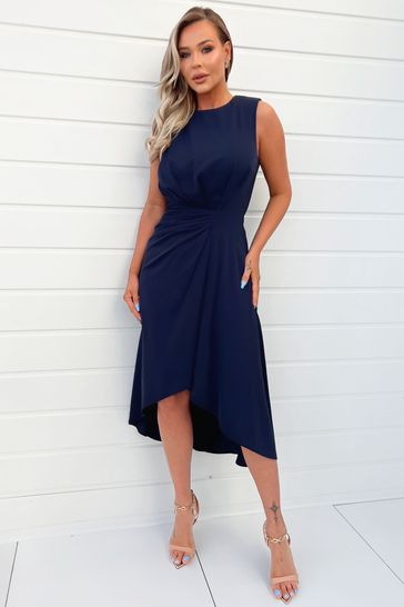Buy AX Paris Blue Gathered Midi Dress With Shoulder Pads from Next