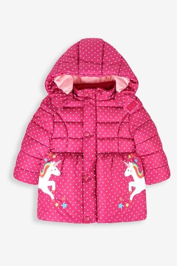 JoJo Maman Bébé Raspberry Unicorn Print Puffer Jacket