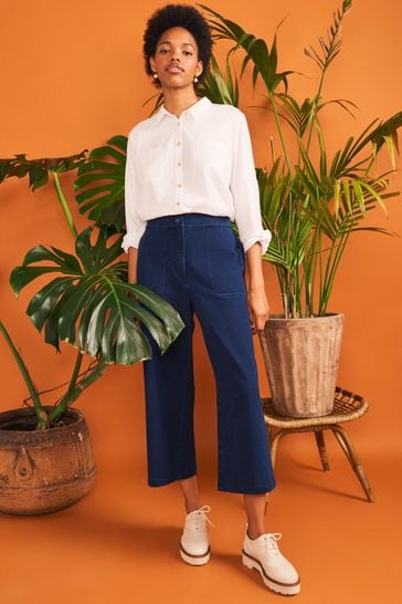 Blue White Stuff Belle Wide Leg Cropped Trousers
