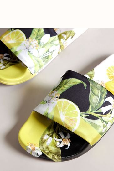 Buy Ted Baker Yellow Azzin Lemon Printed Satin Sliders from Next