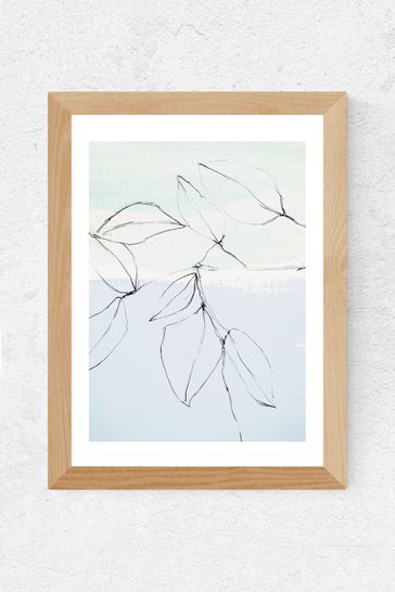 East End Prints White Leaves On Pastel Blue and Mint Print by Iris Lehnhardt
