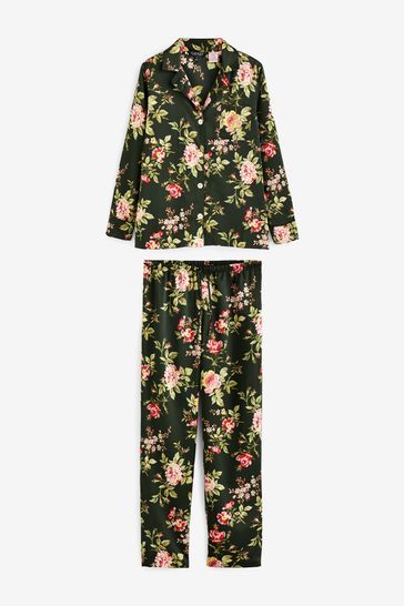 Buy Lauren Ralph Lauren Green Satin Floral Long Sleeve Pyjama Set