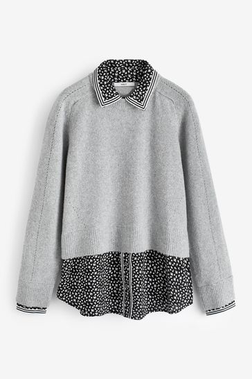 Grey floral jumper top