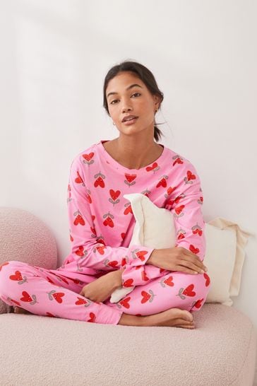 Pink Heart Cotton Long Sleeve Pyjamas