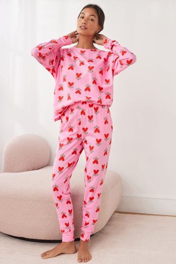 Buy Pink Heart Cotton Long Sleeve Pyjamas from Next Hungary