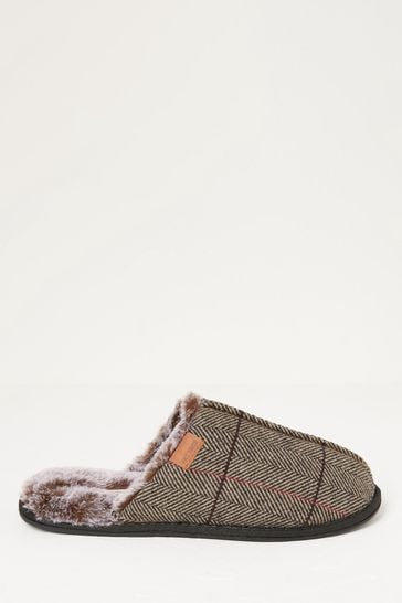 FatFace Brown Harvey Check Mule Slippers