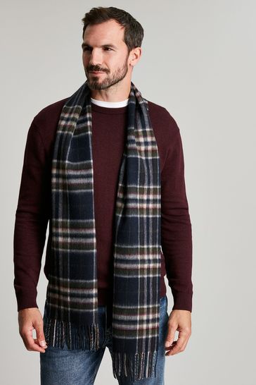 Joules Tytherton Navy Check Wool Scarf