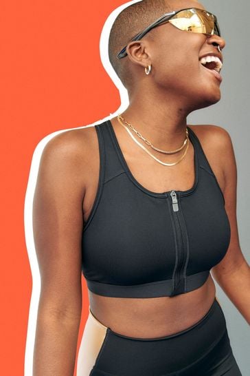 Buy Nike Black Swoosh Zip Front Medium Support Sports Bra from Next  Luxembourg