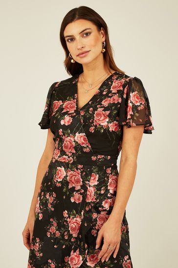 Black patterned wrap best sale dress