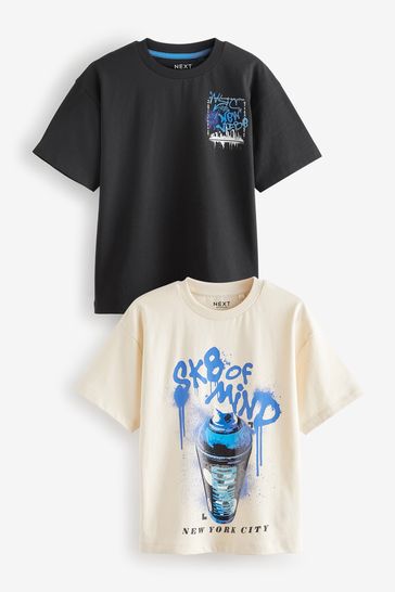 Black/Ecru Graphic Short Sleeve T-Shirts 2 Pack (3-16yrs)