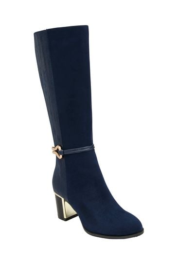 Lotus Navy Blue Heeled Knee High Boots