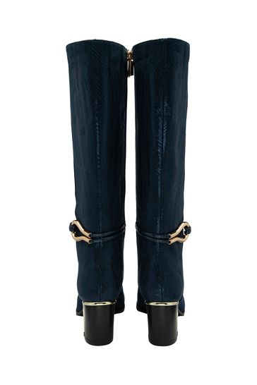 Lotus Navy Blue Heeled Knee High Boots