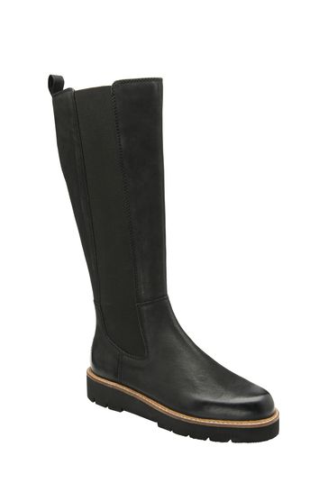 Ravel Black chrome Leather Knee High Chelsea Boots
