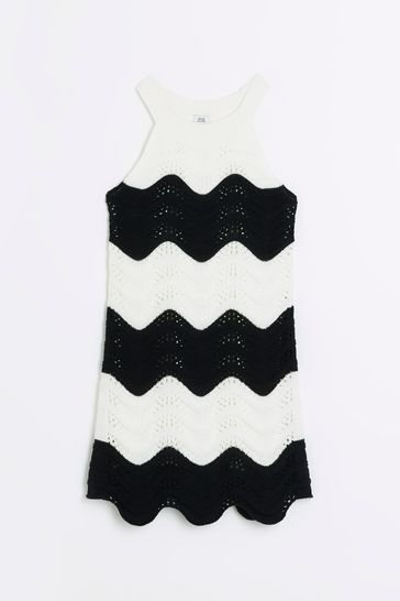Buy River Island Black Girls Wave Stitch Dress from Next Luxembourg