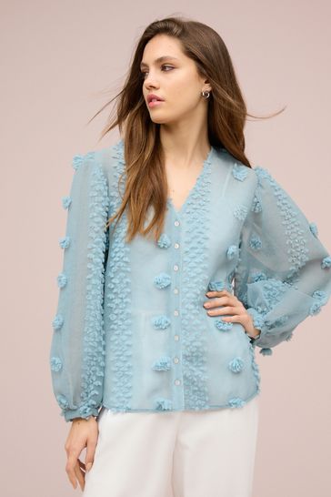 Buy Sheer V Neck 3D Tufty Puff Sleeve Blouse from the Laura Ashley online shop