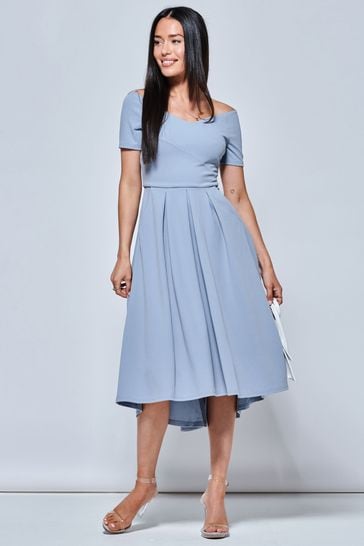 Blue off shoulder deals cocktail dress