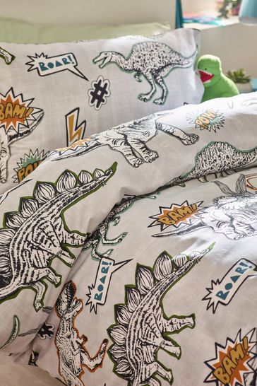 Grey Dinoaurs Duvet Cover and Pillowcase Set