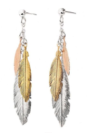 Feather drop earrings store silver