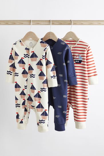 Red/Navy Nautical Baby Footless Sleepsuit With Zip 3 Pack (0-3yrs)