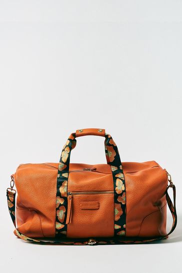 Oliver Bonas Orange Hattie Animal Print Weekend Bag