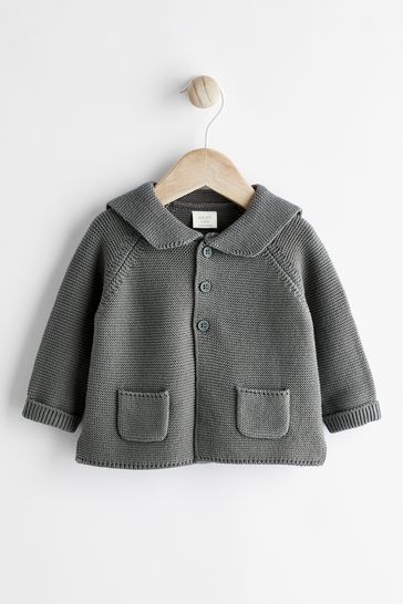 Grey Baby Collared Knitted Cardigan (0mths-2yrs)