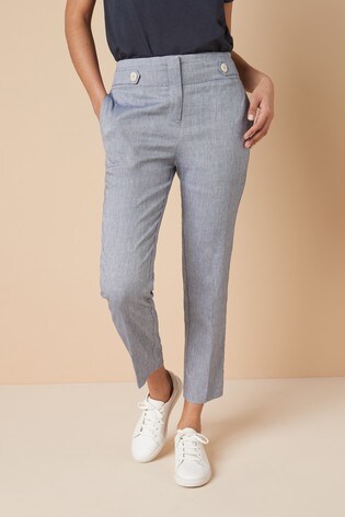 Linen Mix High Waisted Taper Trousers 
