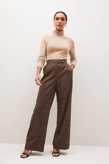 Brown straight leg trousers ladies clearance