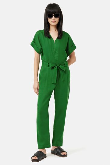 Jigsaw Green Linen Belted Jumpsuit