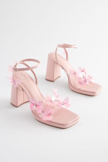 Pink floral block heels online