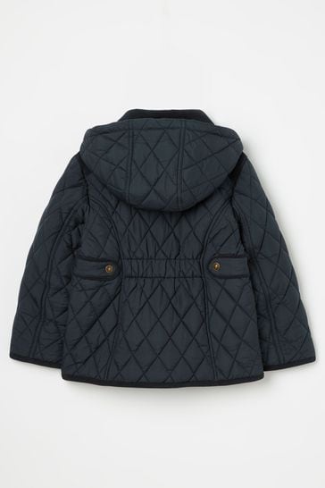 Joules Marsdale Navy Diamond Quilted Coat With Hood