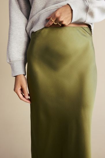 Buy Khaki Green Satin Midi Skirt from Next Kuwait