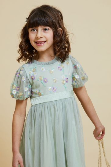 Buy Amelia Rose Green Childrens Embroidered Dress from Next Luxembourg