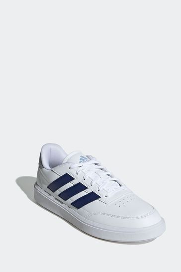 Adidas white blue and red discount stripe courtset trainers