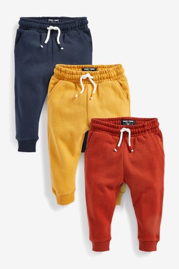Red/Ochre/Navy 3 Pack Soft Touch Joggers (3mths-7yrs)