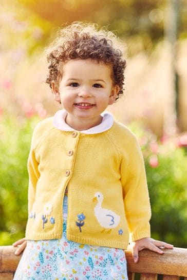 JoJo Maman B b Lemon Girls Lemon Yellow Duck Cardigan