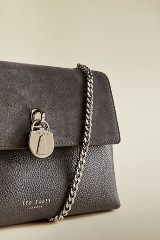 ted baker grey helena suede padlock cross body bag