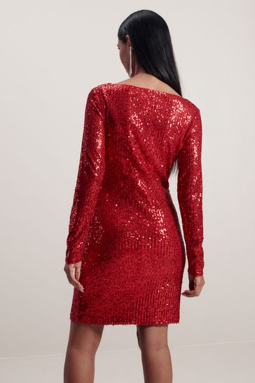 Red glitter long sleeve dress store