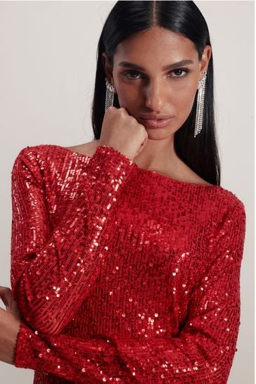 Bright red long sleeve dress hot sale