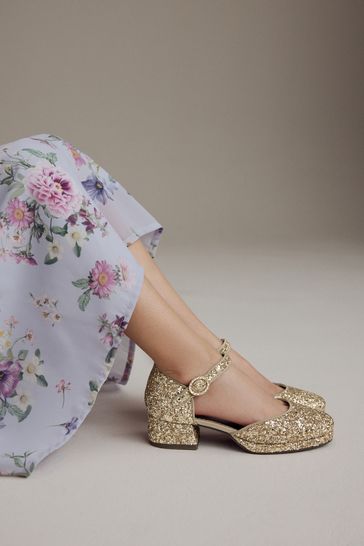 Gold Glitter Platform Heel Occasion Shoes