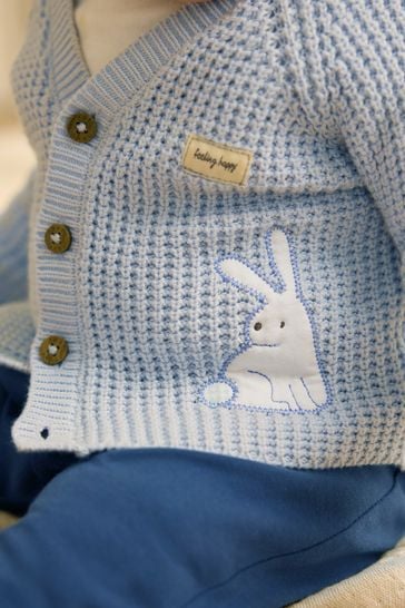 Pale Blue Bunny Baby Knitted Cardigan 0mths 2yrs