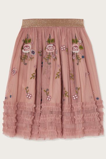 Pink embroidered midi skirt outlet