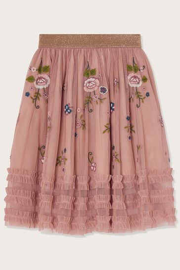 Pink embroidered 2025 midi skirt