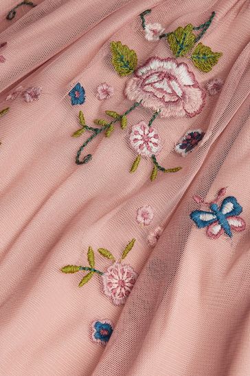Pink embroidered midi on sale skirt