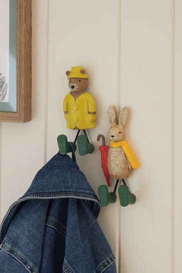 Set of 2 Multi Colour Rosie Rabbit and Bertie Bear Wall Hooks