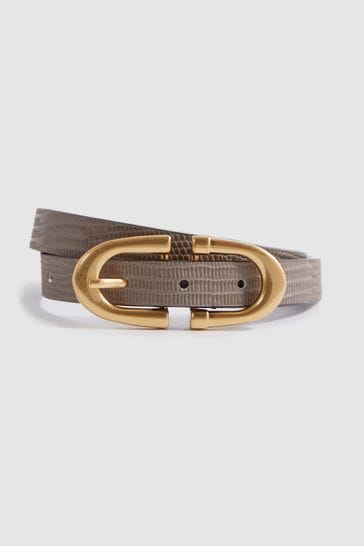 Reiss Taupe Bailey Horseshoe Buckle Leather Belt