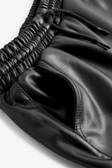 Black pu online cuffed joggers