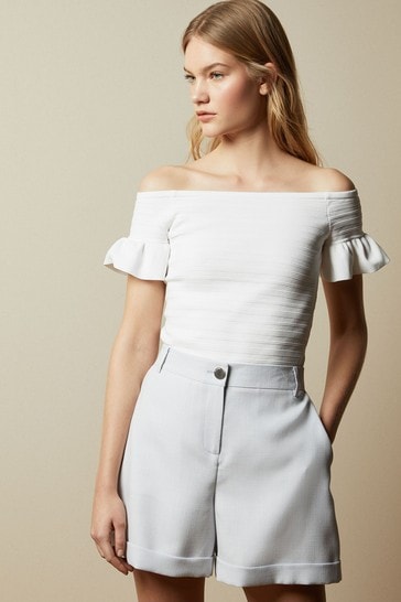 Ted BakerWhite Misteey Bardot Frill Detail Knitted Top