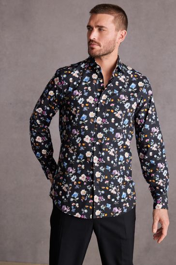 Black/Multicolour Floral Signature Made With Italian Fabric Printed Shirt