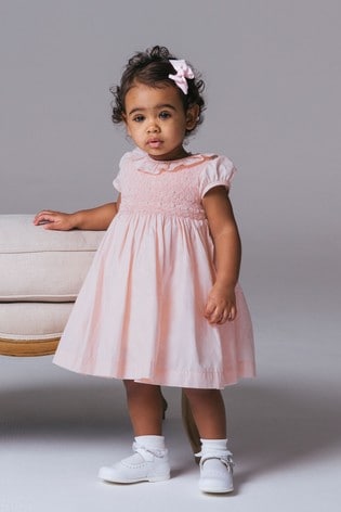 Trotters London Pink Willow Rose Hand Smocked Dress