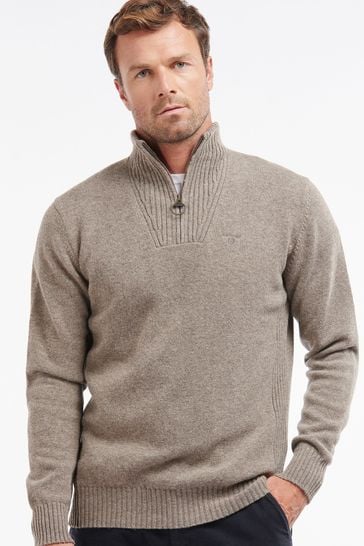 Barbour essential lambswool half zip jumper burgundy cheap
